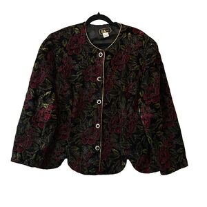 Vtg R&K Evening Floral Velvet‎ Texture Blazer Jacket 24W Romantic Whimsigoth 90s